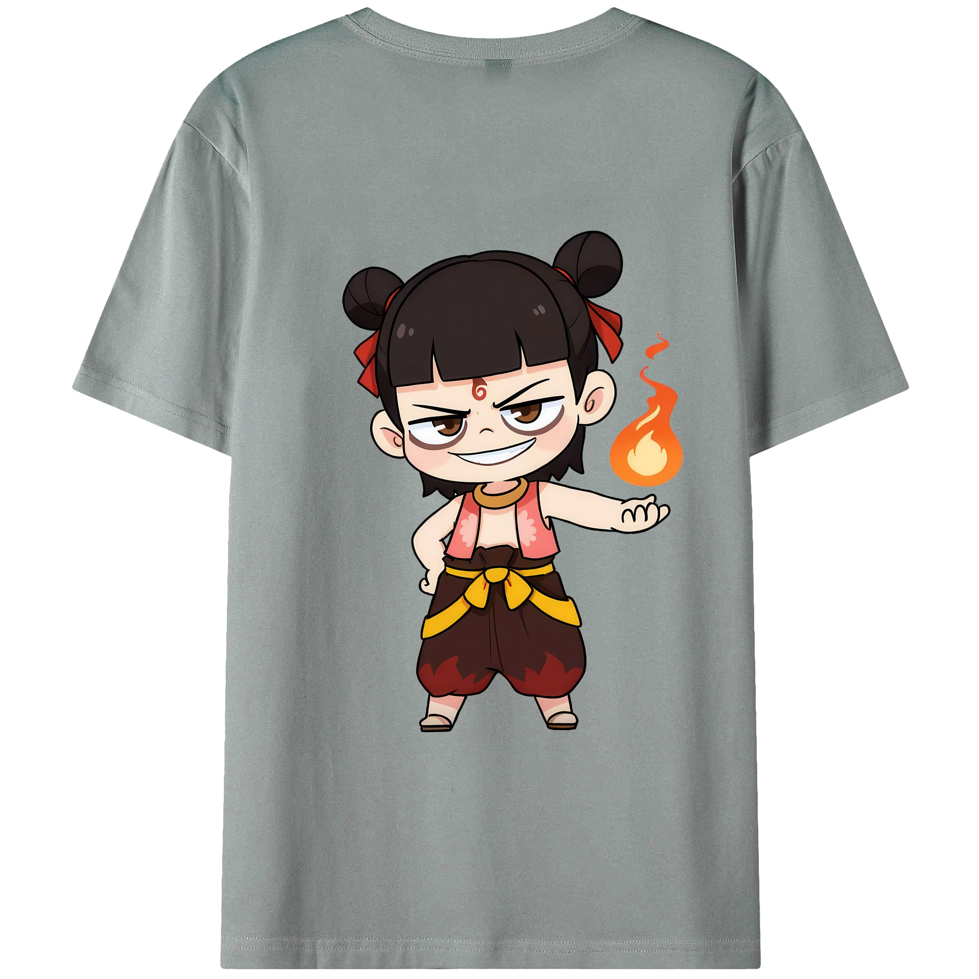 （画像用） Ne Zha 2 ナタ 魔童の大暴れ 綿100％ メンズ半袖Tシャツ（バックプリント） 通気性